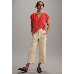 Pilcro Anthropologie The Tatum Linen Flutter-Sleeve Blouse Coral M NEW #778